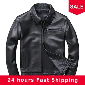 

2020 Black Men Smart Casual Leather Jacket Plus Size XXXXL Genuine Sheepskin Autumn Slim Fit Leather Coat FREE SHIPPING