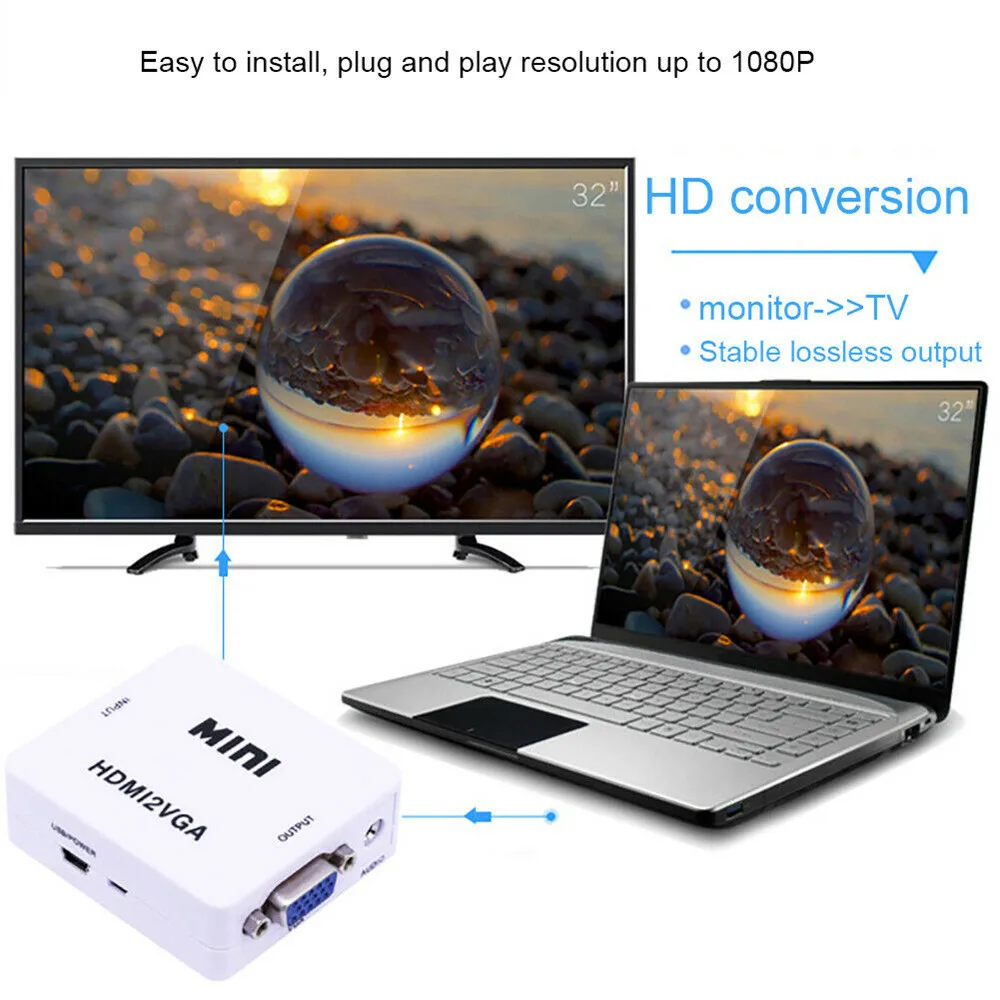 1080P HDMI to VGA  ڽ Ǯ HD  HDMI2VGA , 3.5mm    PC Ʈ DVD PS4 XBOX360