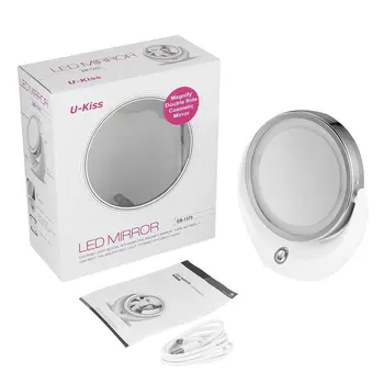 

Portable Folding Adjustable Brightness 8 LED Lighted 1X 2X Magnification Travel Mirror with Battery for Cosmetic Makeup