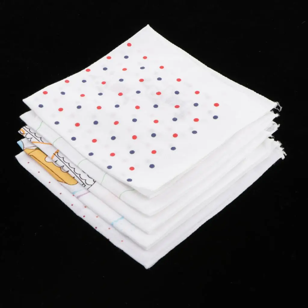 5pc Kids Cute Cartoon Handkerchiefs Baby Boys Hanky Soft Kerchiefs Cotton Hankie White Point Wipe Handkerchiefs Bear 35x35cm 