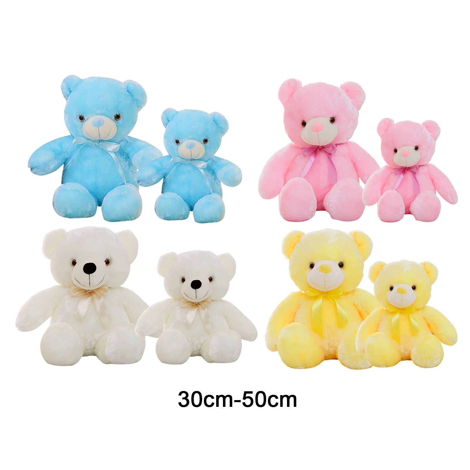 30cm/50cm Creative Light Up LED Bear Stuffed Animals Plush Toy Colorful Glowing Christmas Birthday New Year  Gift for Kids