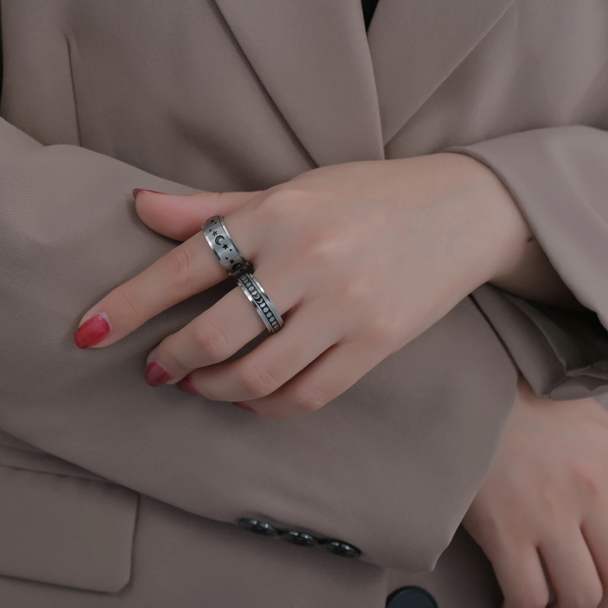 Anxiety Ring For Women Men Moon Fidgets Rings Trend Punk Rings Jewelry Stainless Steel Anti Stress Ring Rotate Gift
