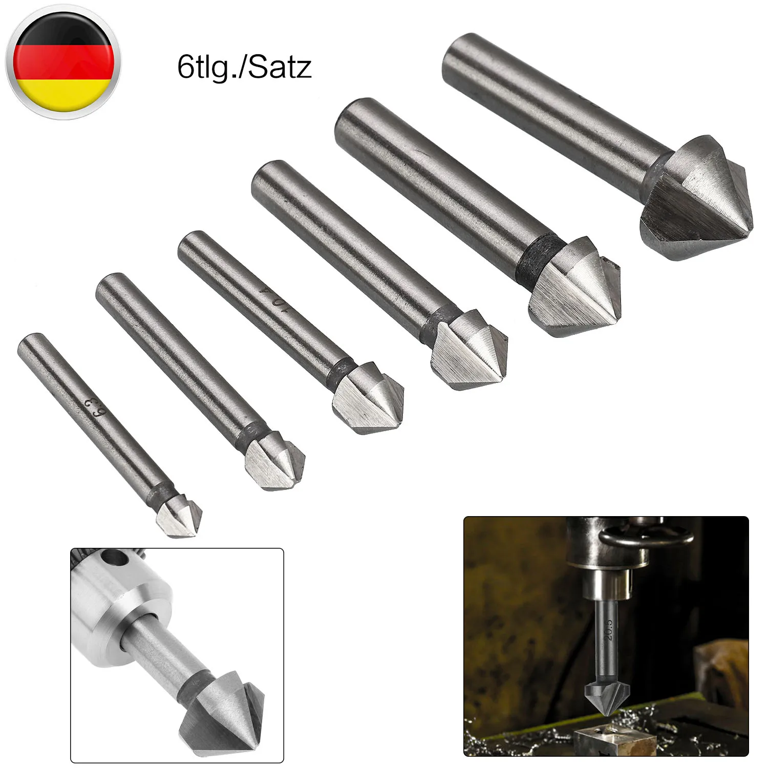 6 tlg 90 ° Kegelsenker Satz HSS Senker Entgrater 6,3-20,5 мм Senkbohrer Werkzeug концевой расточный инструмент потайной Бит Набор
