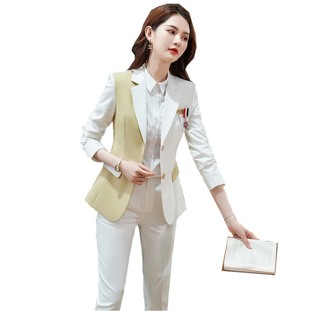 Design Women Pant Suit College Style Jacket Blazer And Trousers 2 Piece Set For Teacher Work Wear