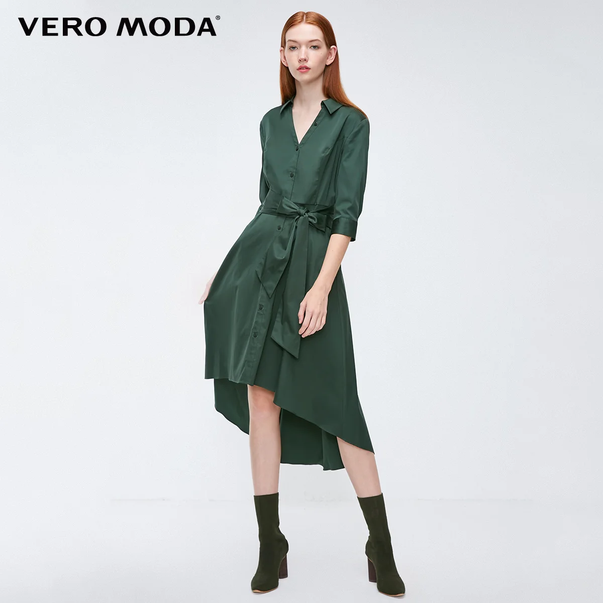 Vero Moda платье с v-образным вырезом и 3/4 рукавами из хлопка с заниженной талией | 31837C539