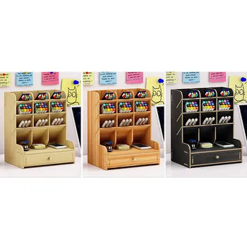 

Multi-function Wooden Desktop Pen Holder Office School Stationery Storage Case Desk Pen Pencil Organizer