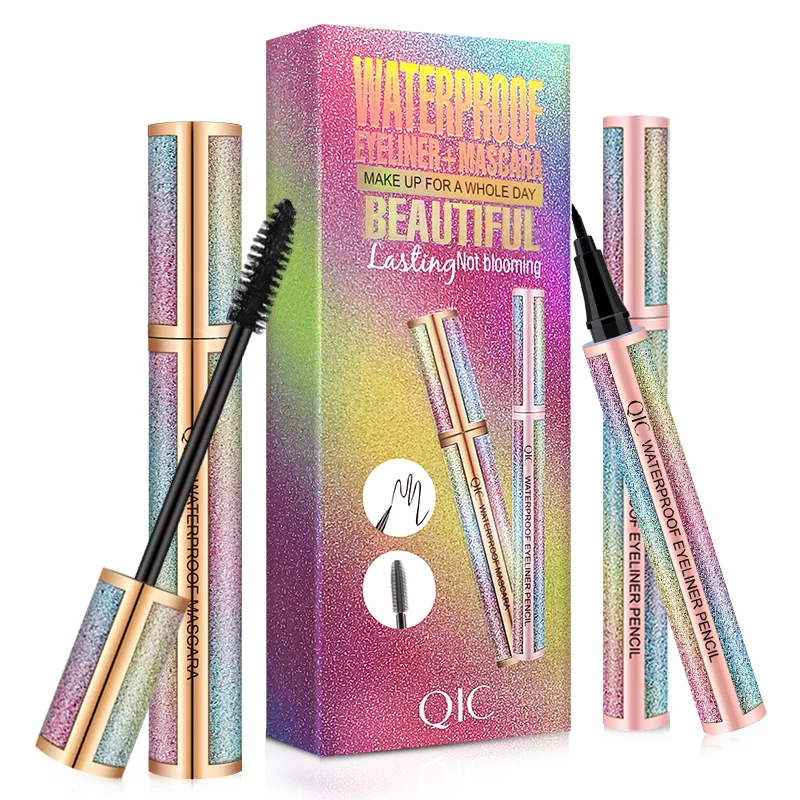 Conjunto de Maquiagem para os Olhos Líquido e Rímel à Prova Delineador de Maquiagem de Secagem Líquido de Ondulação de Longa Incluem Delineador Dwaterproof Água Preto Rápida Duração 2 Pçs 3 QIC?????-2