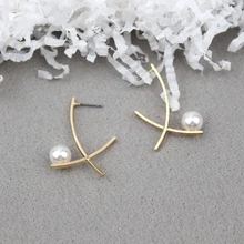 SRCOI Золотой металлический крест искусственный жемчуг серьги-гвоздики серьги новые элегантные милые геометрические х Форма Серьги для женщин вечерние ювелирные изделия