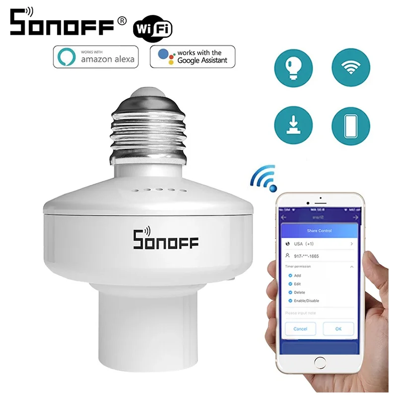 Умный беспроводной патрон для лампы Sonoff Slampher R2 E27 RF 433 МГц eWeLink приложение
