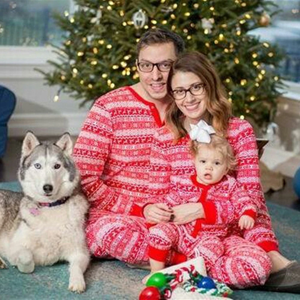 

LILIGIRL Cotton Christmas Family Matching Clothes Set Nightwear Mother Father Daughter Son Print Home Pajamas 2pcs Clothing Suit