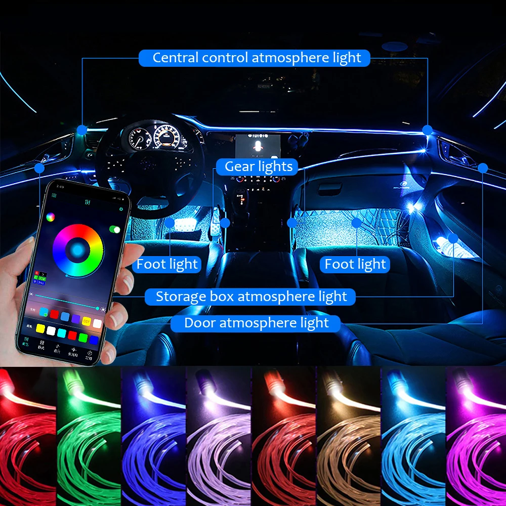 Car Neon Light USB LED Interior Atmosphere Lights RGB Ambient Light Optic  Fiber APP Music Auto Decorative EL Flexible Strip - AliExpress