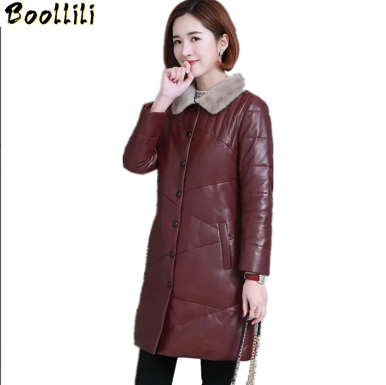 

Boollili 2020 Genuine Leather Women's Down Jacket Real Sheepskin Coats With Natural Mink Fur Collar Warm Winter Coat Women