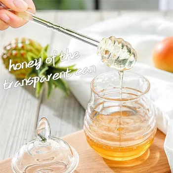 

Honey Glass Jars Small Containers With Lids Transparent Beehive-shaped Candy Jar Dripper Stick For Storing And Dispensing Honey