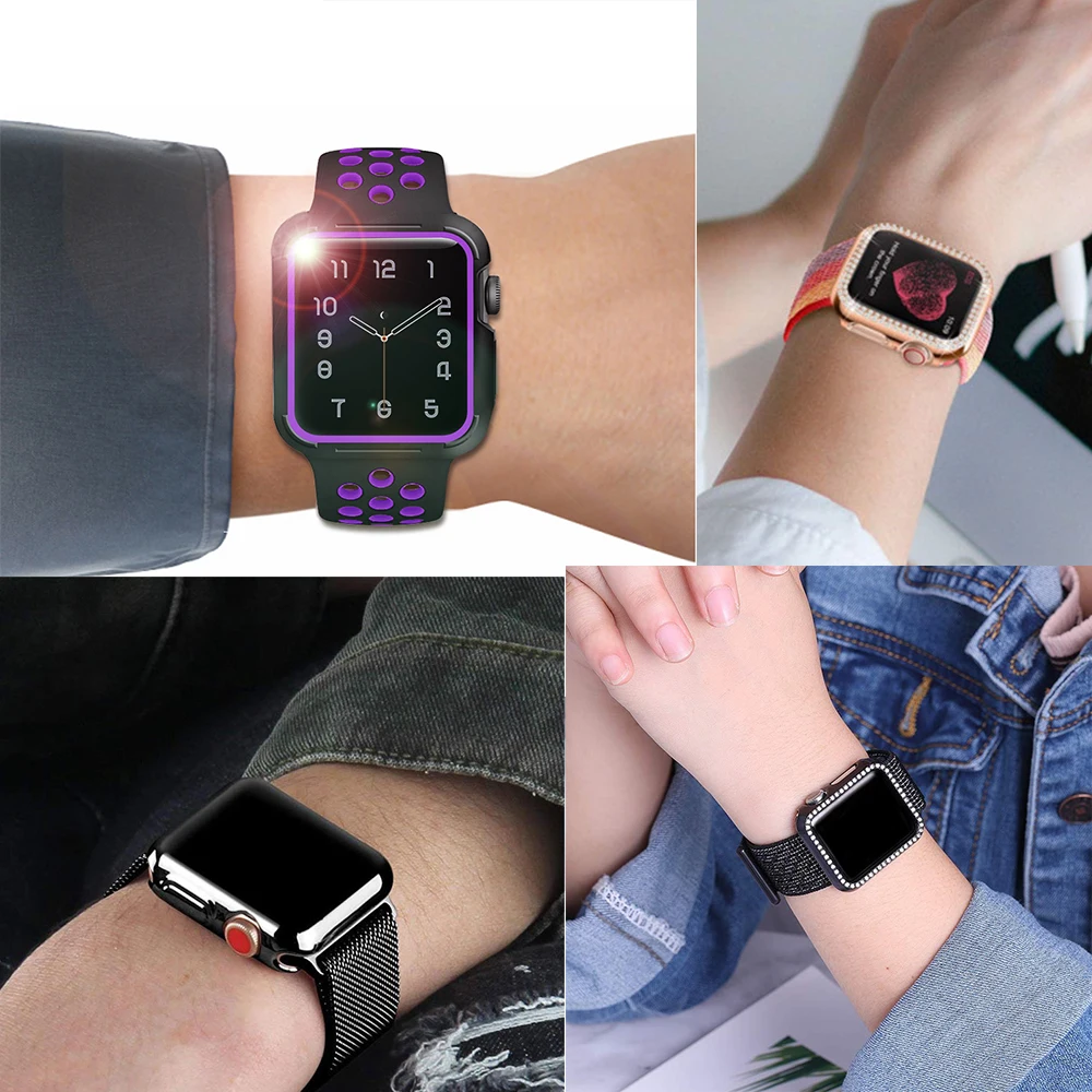 Чехол для Apple Watch series 5 4 44 мм 40 цветной защитный чехол с бриллиантовыми часами