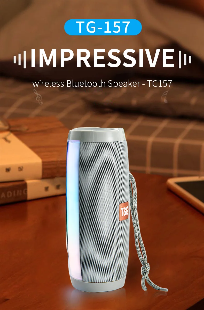 TG157 LED Flashing Light Bluetooth Speaker Portable With Rope Outdoor Loundspeaker 1200 mAh Fabric Waterproof Subwoofer FM Radio