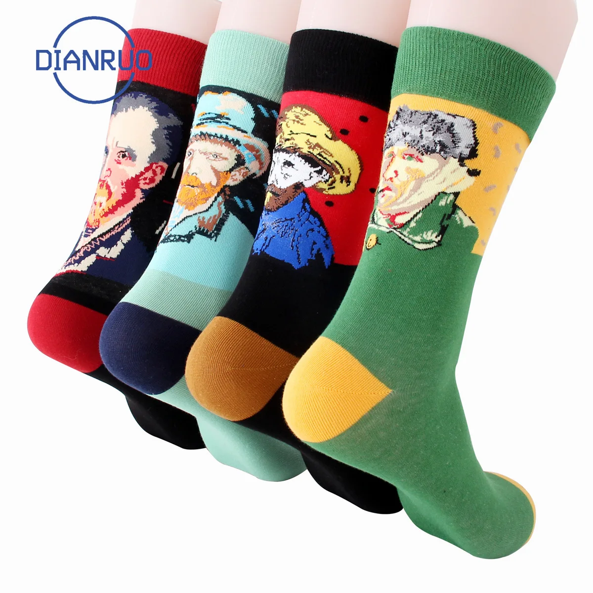 DIANRUO New Retro Painting Art Crew Socks Men Funny Starry Night Vintage Long Van Gogh Oil Tube R10 | Мужская одежда