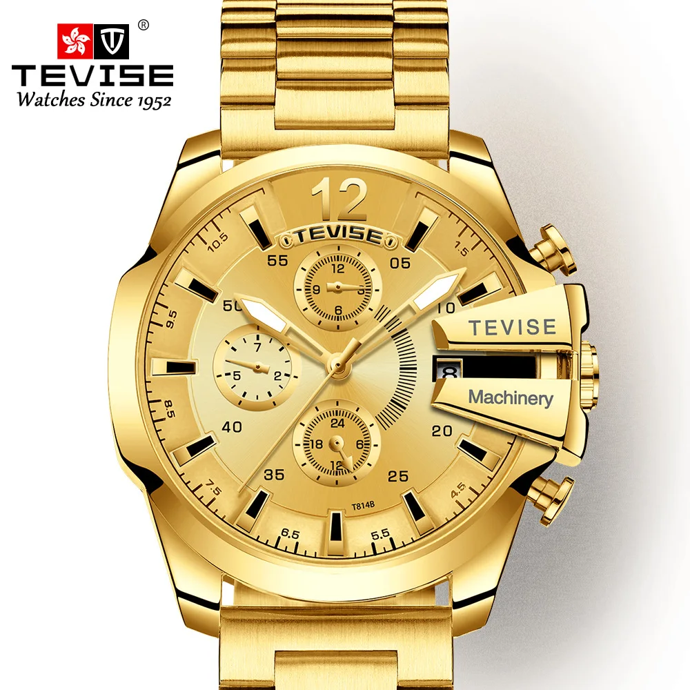 

Switzerland TEVISE Twiss Calendar Watch Fully Automatic Mechanical MEN'S Watch Waterproof Six-pin MEN'S Multi-functional Watch