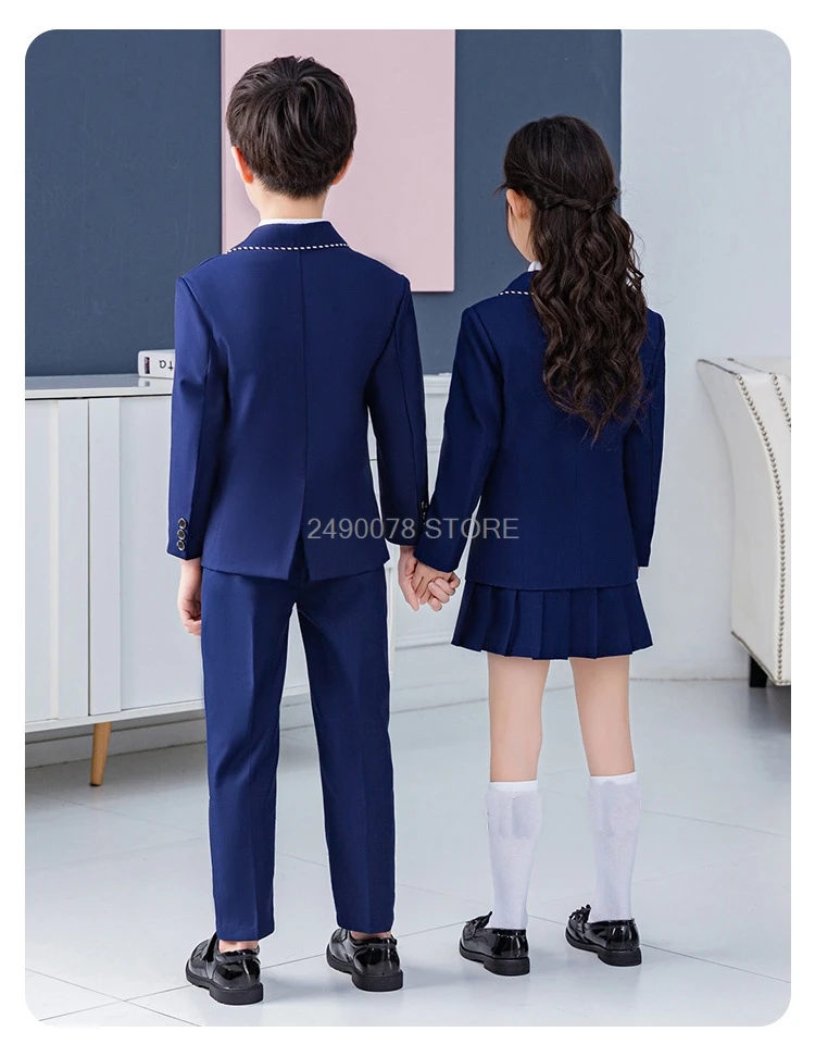 Boys Girls School Uniforms Kindergarten British Style Suit Kids Students Clothing Set Children Piano Performance Party Costume