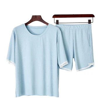 

Summer Modal Women Pajamas Sets 100%cotton Lace Casual Loose Solid Cozy Sleepwear New Short Sleeve Shorts Lady Homewear Sets