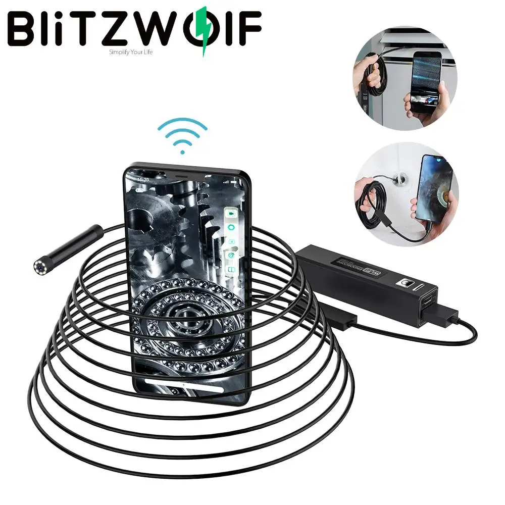 BlitzWolf-endoscopio inalámbrico BW-YPC110, cámara de inspección de 2MP, HD, luces LED de 8mm, WiFi, boroscopio, Snake, para teléfono inteligente iOS y Android