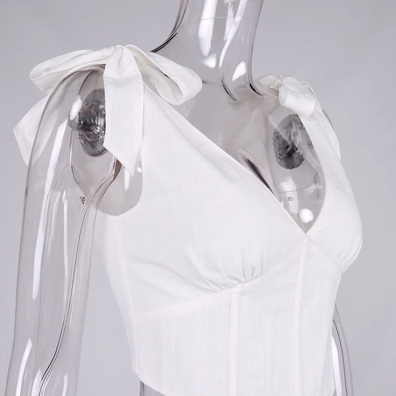 NewAsia Corset Top Sexy Boning 2 Layers Lace up Straps V Neck Zipper Bodycon Tank Top White Fashion Camis Crop Tops Women 2021