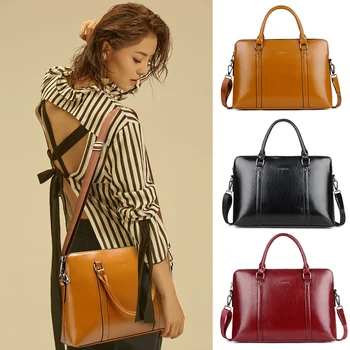 

Business Briefcase Women Waterproof Shock-proof 13 14 15 Inch PU Leather Computer Laptop Bag