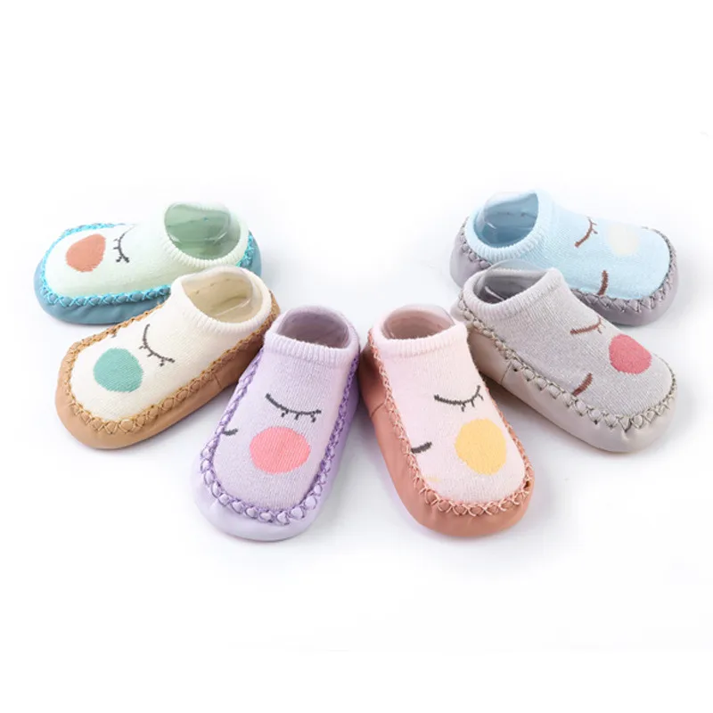 2 Pairs Baby Socks Anti Skid Rubber Soft Sole Infant Slippers Prewalker Shoes