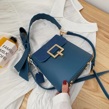 

New Bucket Bag 2020 Fashion Bow Decorative Handbag Lock Buckle Shoulder Messenger Bag