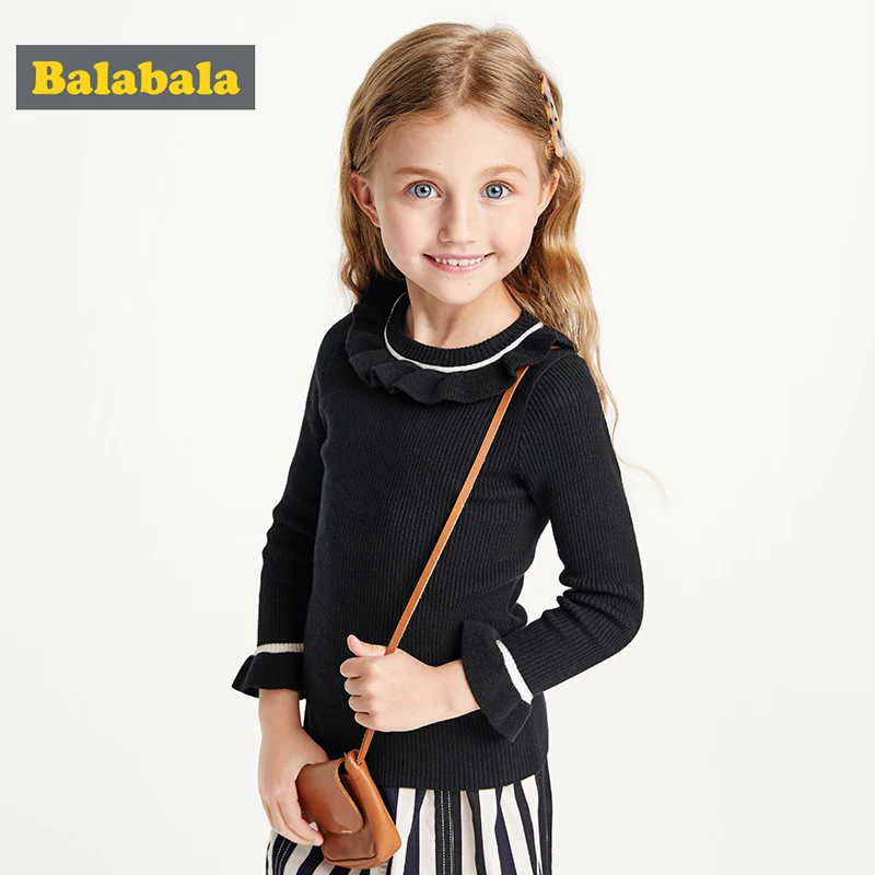 Balabala/пуловер для маленьких девочек; свитер в рубчик; вязаный свитер с расклешенным воротником; Детские Зимние Топы принцессы; одежда