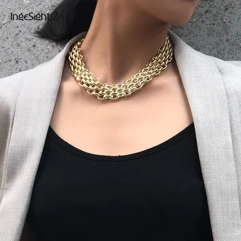 

IngeSight.Z Multi Layer Miami Curb Cuban Short Choker Necklace Exaggerated Thick Chunky Heavy Metal Necklaces for Women Jewelry