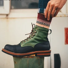 Мужские кожаные мотоциклетные ботинки в винтажном стиле; сезон осень-зима; кожаные рабочие Полуботинки; мужские подходящие по цвету туфли