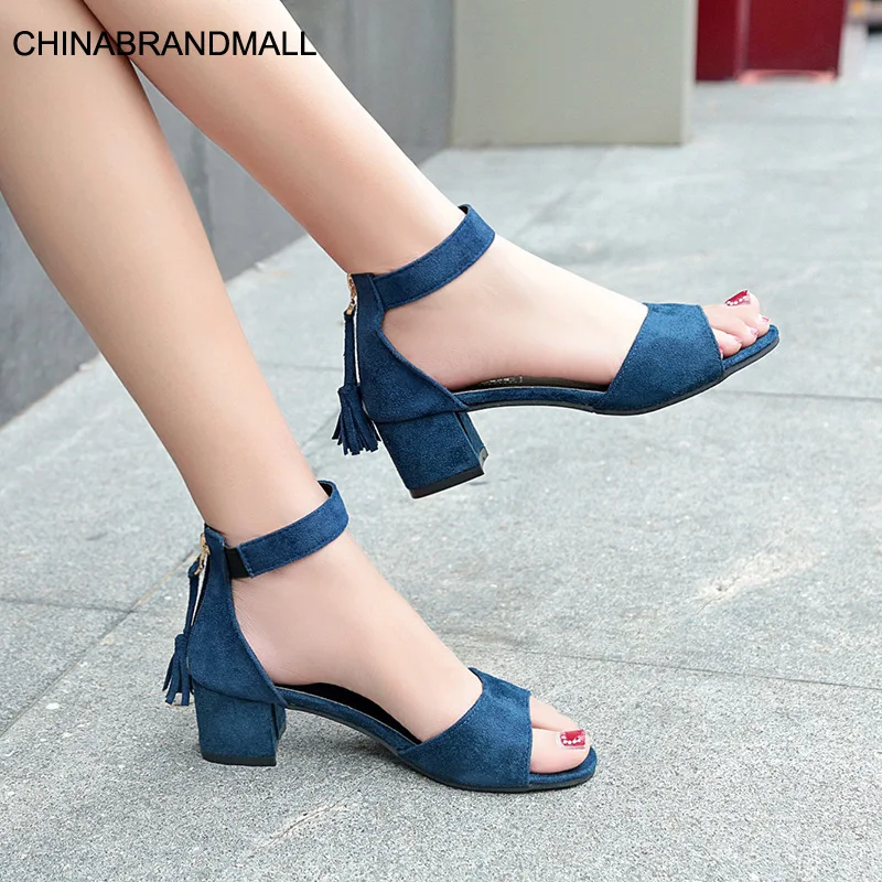 

Asia 2020 Summer Women zipper Sandals Sexy Peep Toe Thick mid Heels Shoes Woman Gladiator Sandals Women Shoes size 34-40