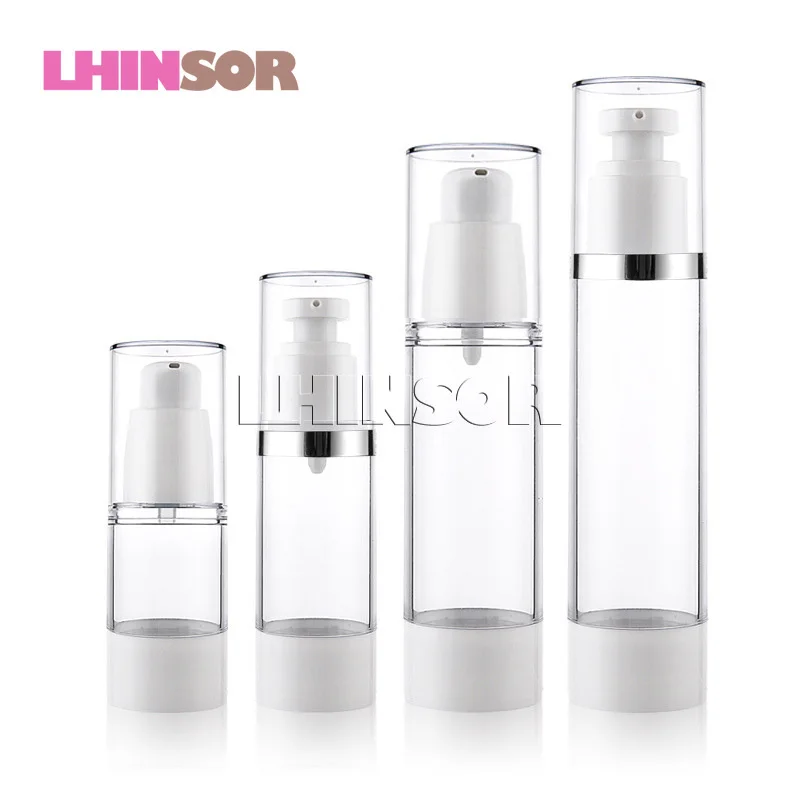

20Pcs/lot Transparent Airless Pump Vacuum Bottle Travel Cosmetic Toiletries Refillable Container 15ml 30ml 50ml 80ml 100ml