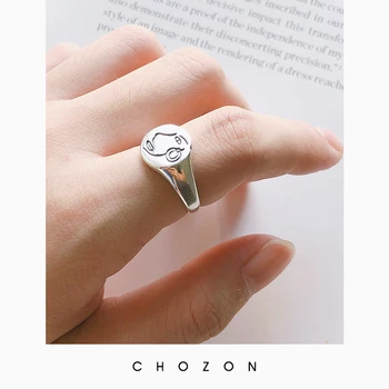 

Minimalist 925 Sterling Silver Retro Do Old Side Face Girl Ring INS Index Finger Ring