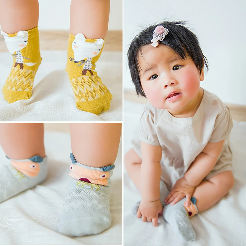 Милые носки с героями мультфильмов для маленьких девочек и мальчиков, сетчатые дышащие тонкие хлопковые носки летние удобные нескользящие детские носки для малышей