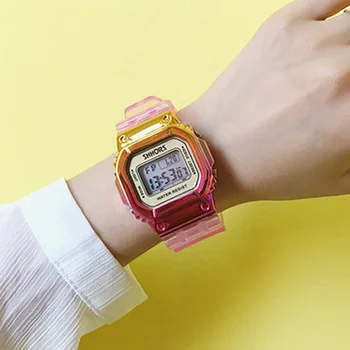 

Rose Gold Men Digital Watch Multifunction Waterproof Men Watches Gradient Unisex Male Watch Rectangle Sport Watches B3634