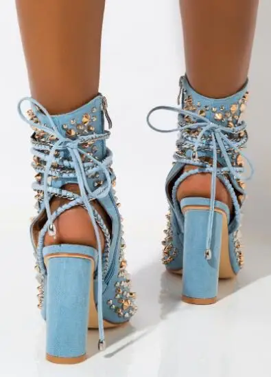 denim peep toe ankle boots