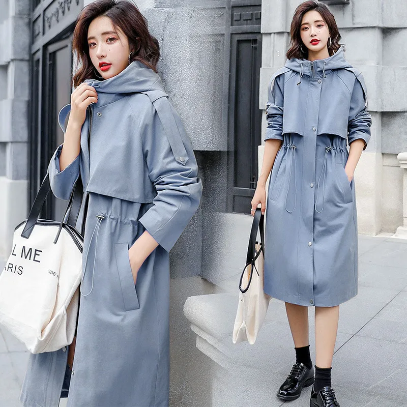 

2019 Autumn New Style Korean-style Trend of Fashion Loose-Fit Hooded over-the-Knee Mid-length Trench Coat Elegant WOMEN'S Dress