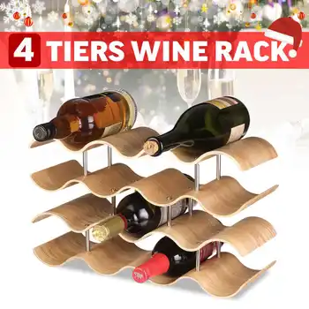 

3/4 Tiers DIY Wooden Red Wine Rack 12/14 Bottle Mount Kitchen Livingroom Storage Holder Exhibition Organizer