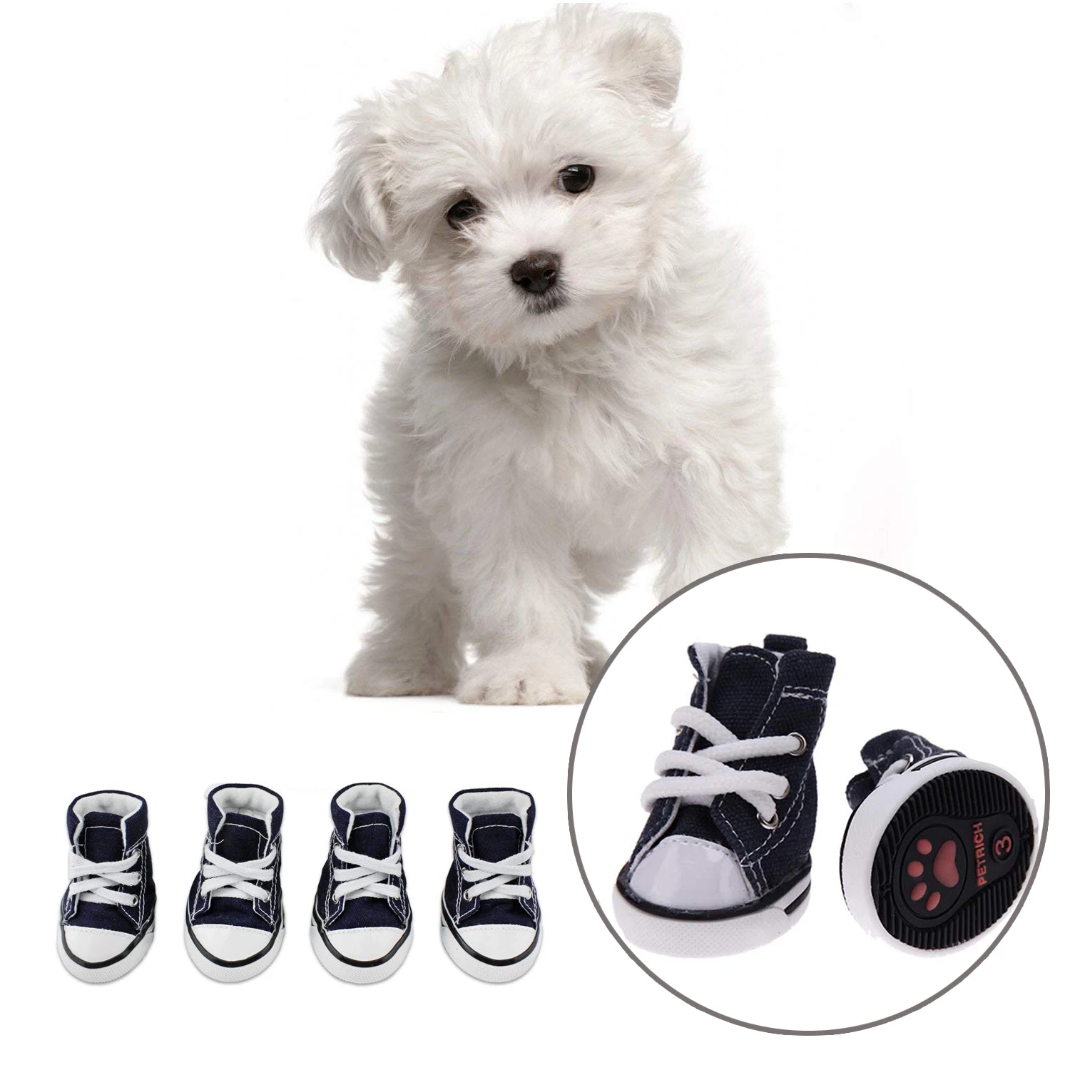 4pcs/set Denim Pet Dog Shoes Anti-slip Waterproof Sporty Sneakers Booties Breathable Booties For Small Cats Dogs Puppy Dog Shoes