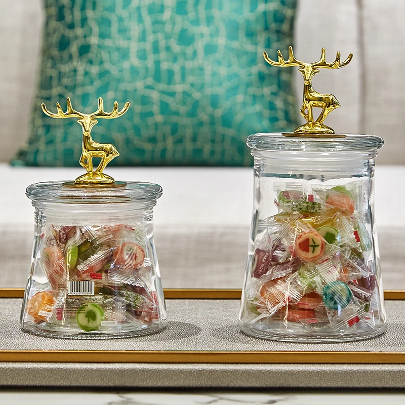 

Transparent Crustal Glass Christmas Candy Jar with Glass Cover Wedding Decoration Home Snacks Storage Kitchen Storage Tank