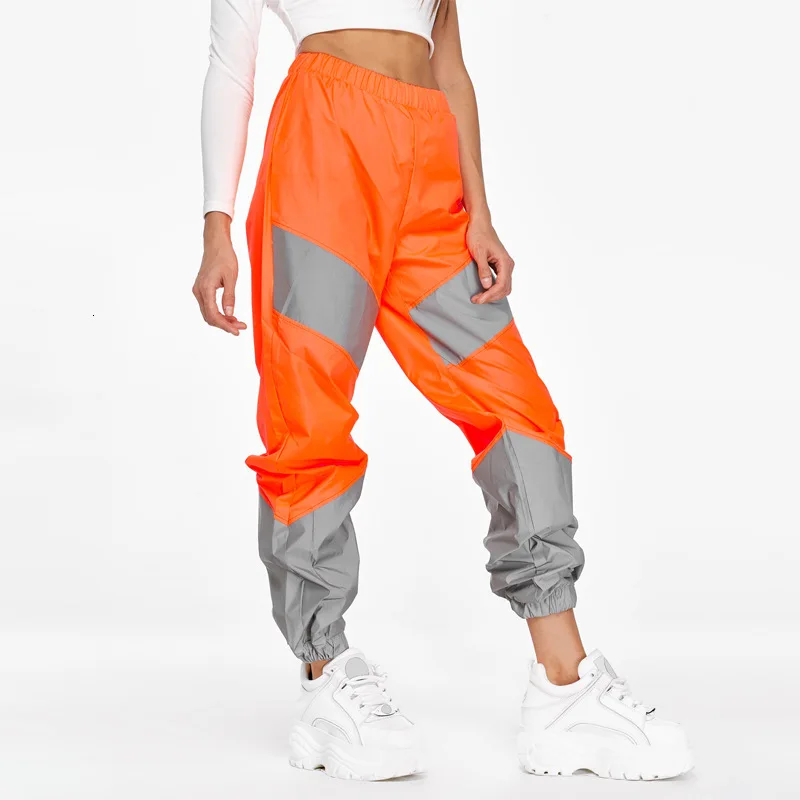 Reflective Loose Harem Women Fashion Pink Patchwork Sweatpants Hip Hop Pants Harajuku Female Loose Dancing Trousers Plus Size