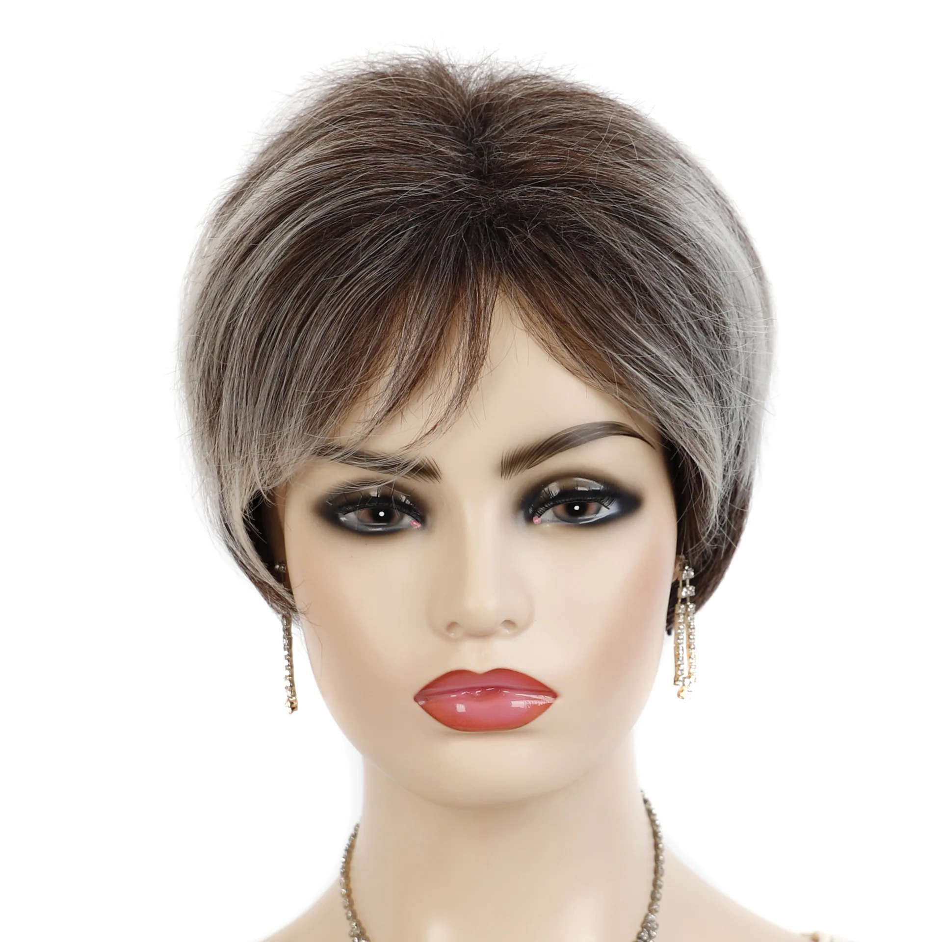 

Short Ombre Brown White Wigs Straight Synthetic Hair Wigs With Bang For Women Bobo Hairstyle Cosplay Fiber Wigs BY160
