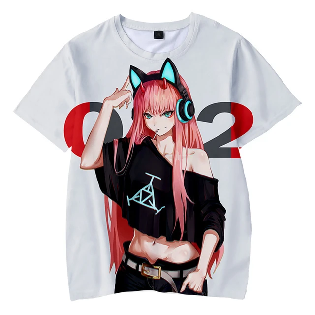 Darling In The Franxx Anime Zero Two Kawaii Cartoon Print Top Harajuku T  Shirt - T-shirts - AliExpress