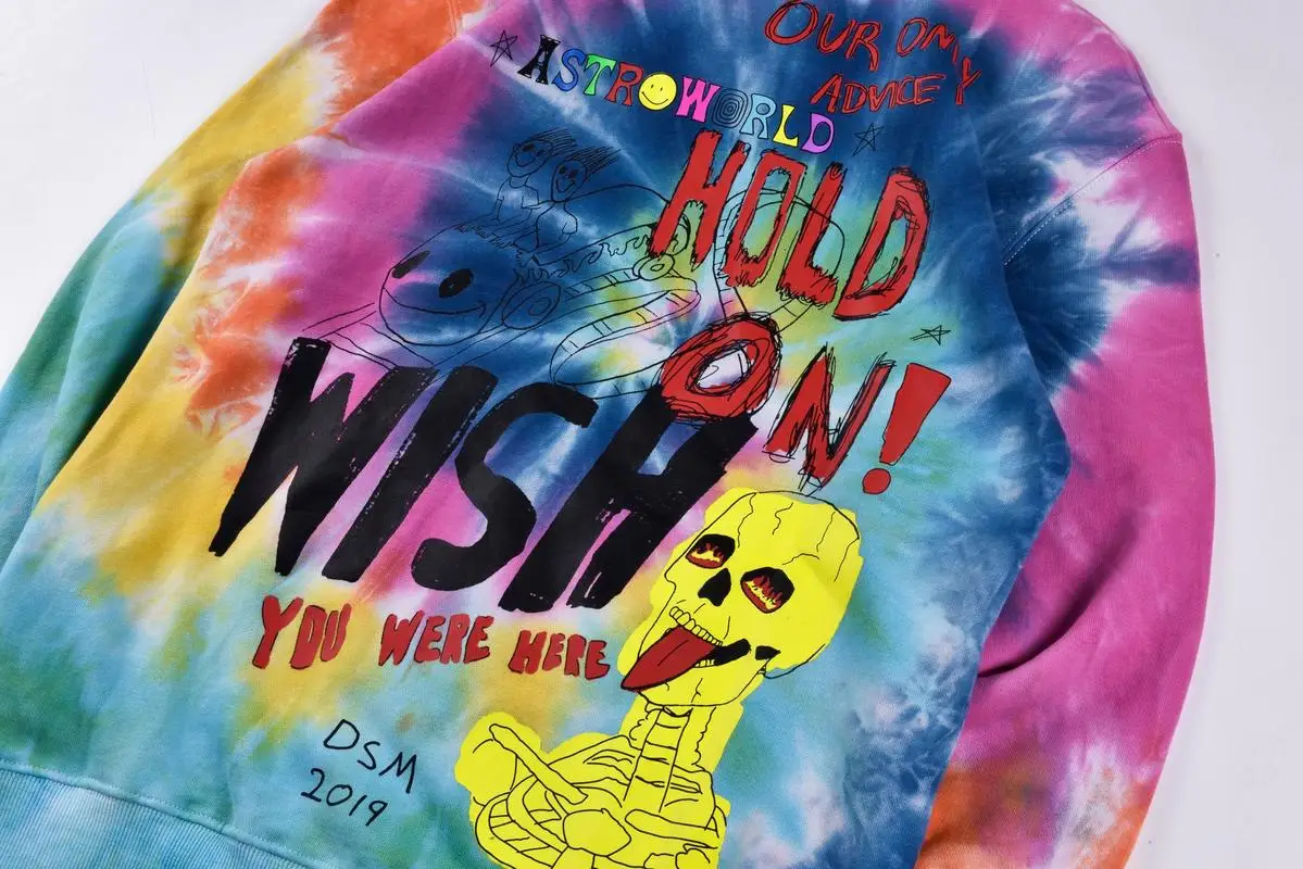 С изображением Трэвиса Скотта astroworld толстовки для мужчин womem tie-dye майки с граффити Канье Уэст Хип Хоп астромир с изображением Трэвиса Скотта пуловер