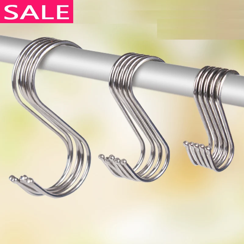 

Stainless Steel S-Shape Hook for Bathroom, Kitchen Railing, S Hanger Hook, Clasp Holder, Hanging Organizer Hooks, 10Pcs