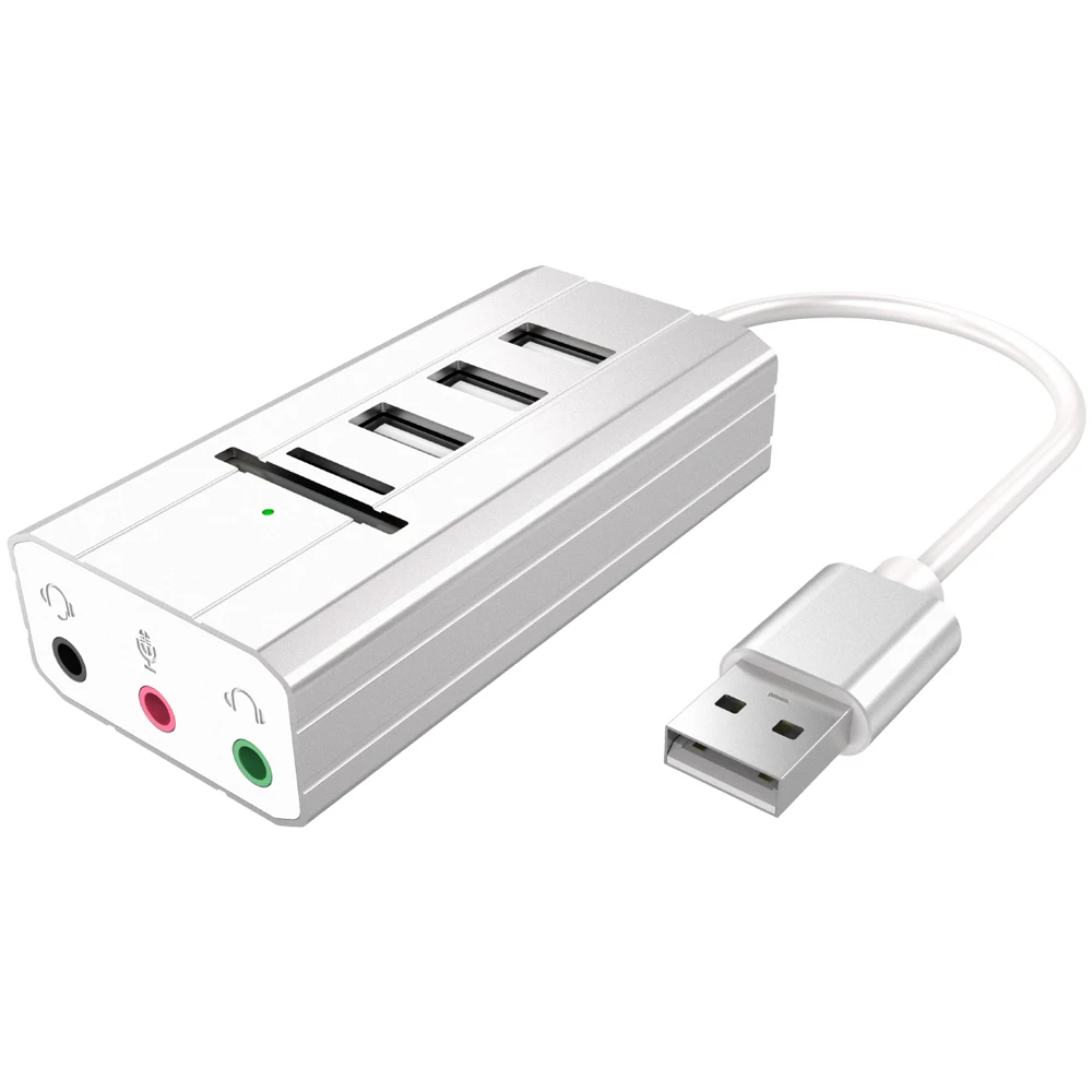 XG-400U USB Multifunction Hub Sound Card 3 USB Ports USB Deconcentrator External Sound Card TF& SD Card Reader