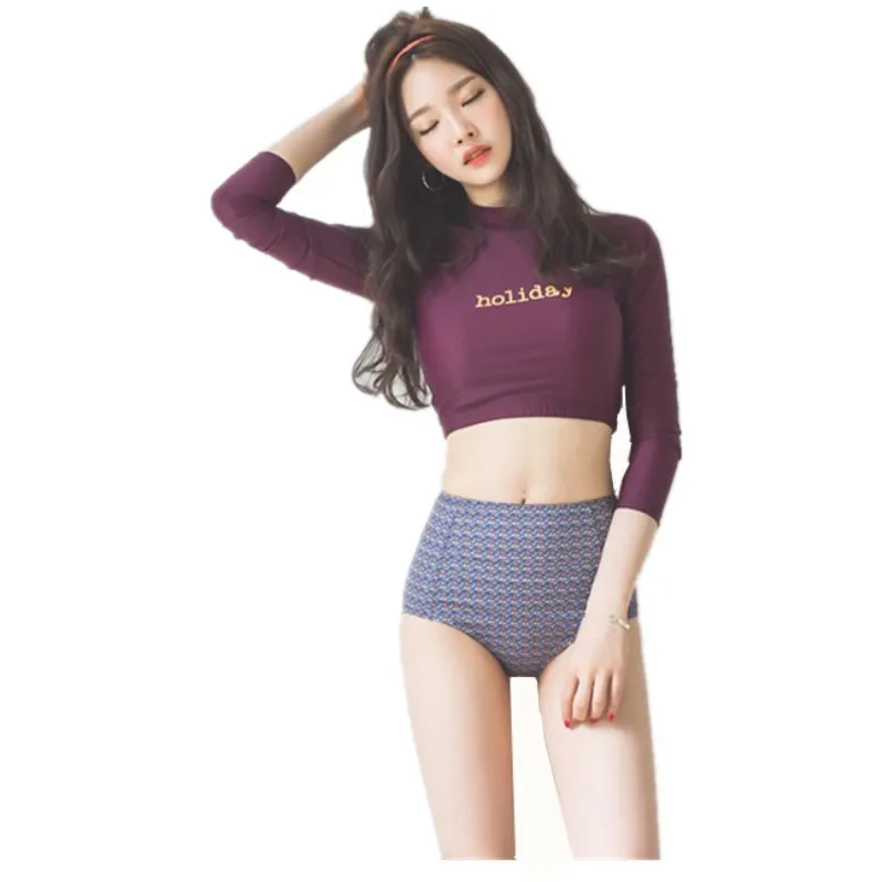 

2019 Korean-style New Style Bikini Split Type Triangular Bathing Suit Women's Long Sleeve Sun-resistant-High-waisted Hot Springs