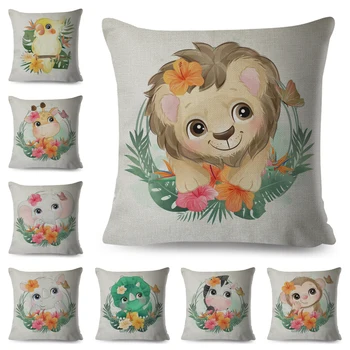 

Cartoon Garland Animal Print Cushion Cover for Children Room Sofa Home Car Decor Bird Dinosaur Pillowcase Linen Pillow Case