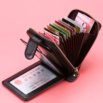 

Genuine Leather Card Bag Men's Bag Rfid Wallet Anti-theft Brush Driving License Case Unisex Credit Card Holder Coin Purse
